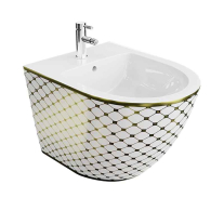 Bideu suspendat Spectrum, Trendi Cheked Gold, cu fixare ascunsă, alb- auriu